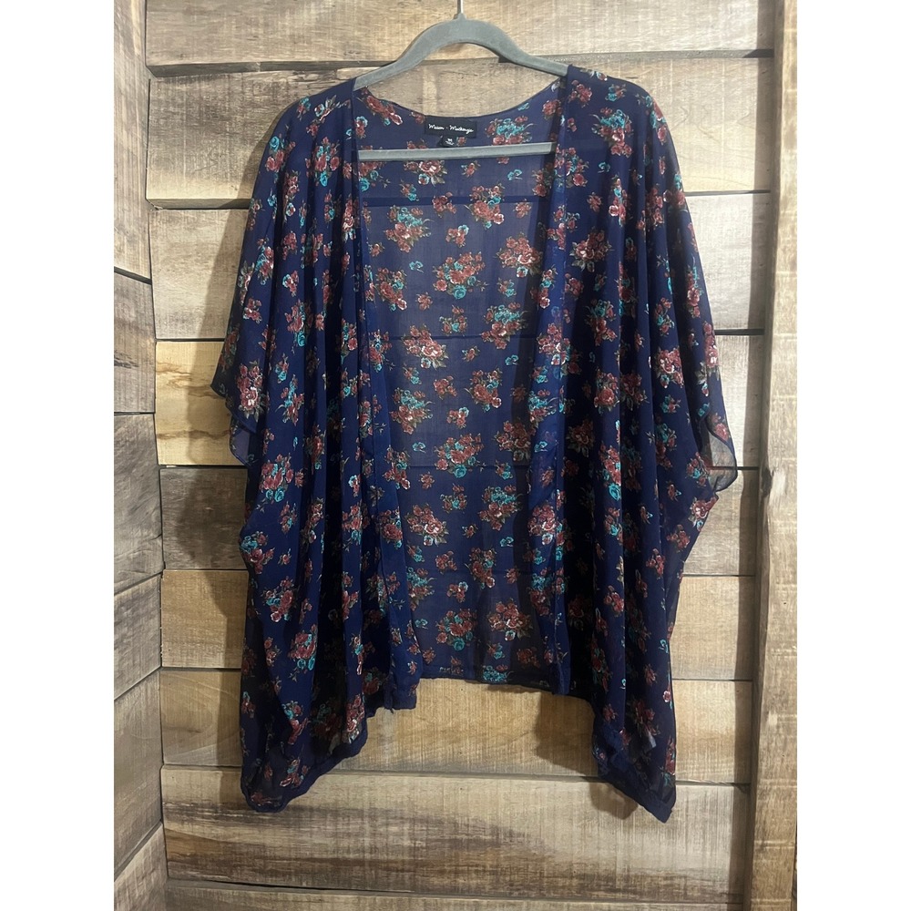 Mason & Mackenzie Navy Blue Floral Sheer Kimono Cardigan Top Womens Medium